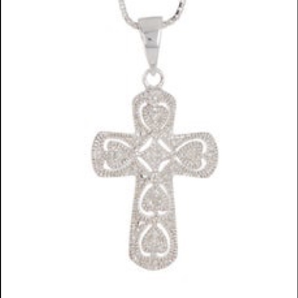 Savvy Cie Silver Filigree & Diamond Cross Necklace - Picture 4 of 7